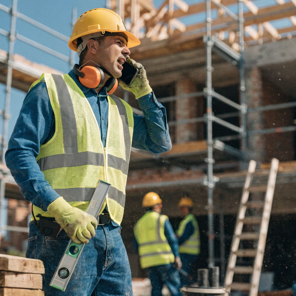 Tradie using voice on site with gloves on